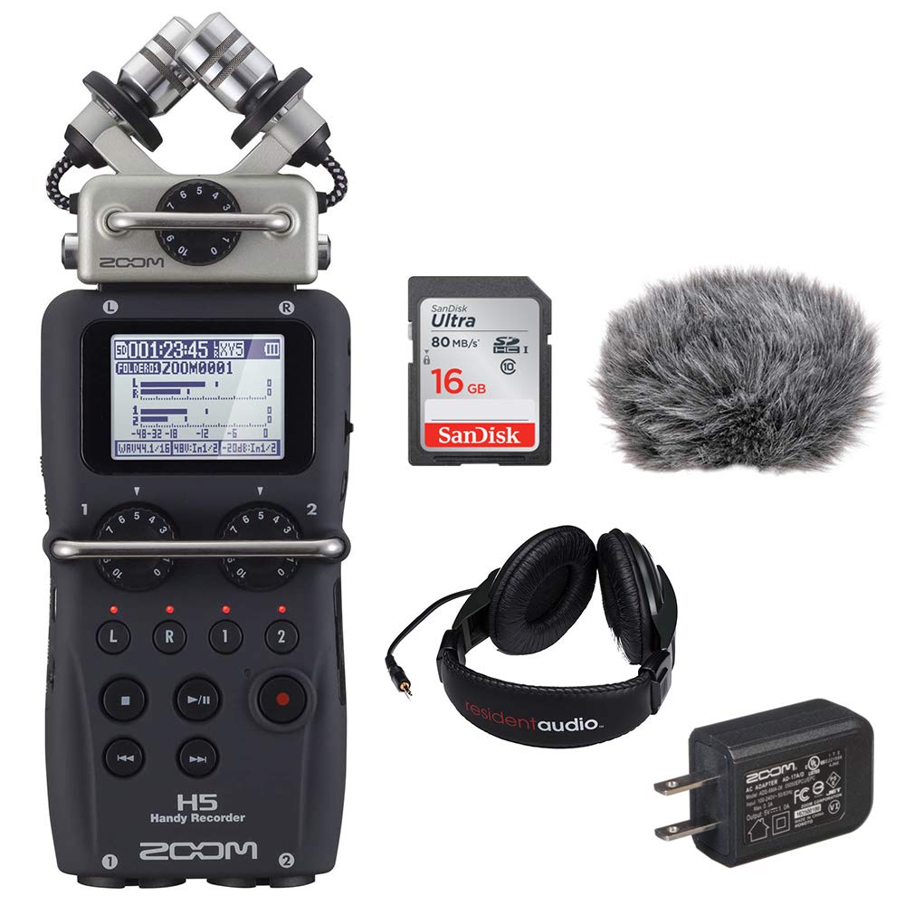 Zoom H5 Handy Recorder, Headphones, and Accessories Kit