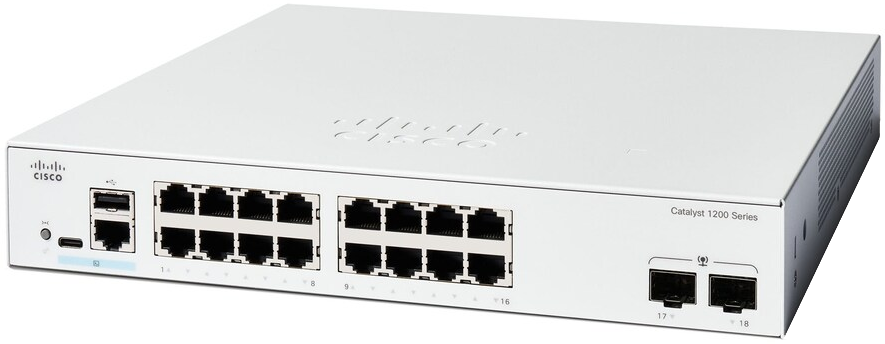 Cisco Switches C1200-16P-2G - 16x 10/100/1000 PoE+ ports with 120W power budget, 2x Gigabit SFP, Rack-mountable
