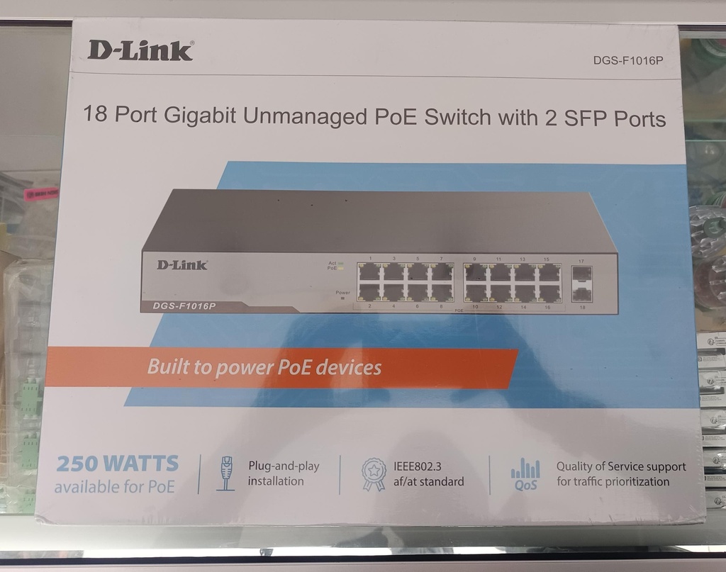 D-LINK DGS-F1016P - 6-PORT GIGABIT UNMANAGED POE SWITCH WITH 2 SFP PORTS, SUPERIOR CONNECTIVITY | DGS-F1016P