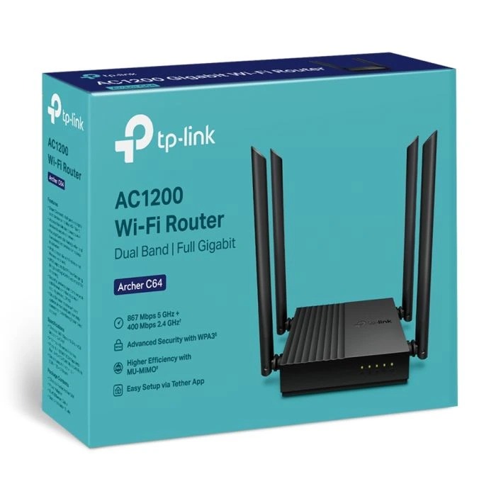 TP-LINK ARCHER C64 AC1200 DUAL-BAND GIGABIT WI-FI ROUTER