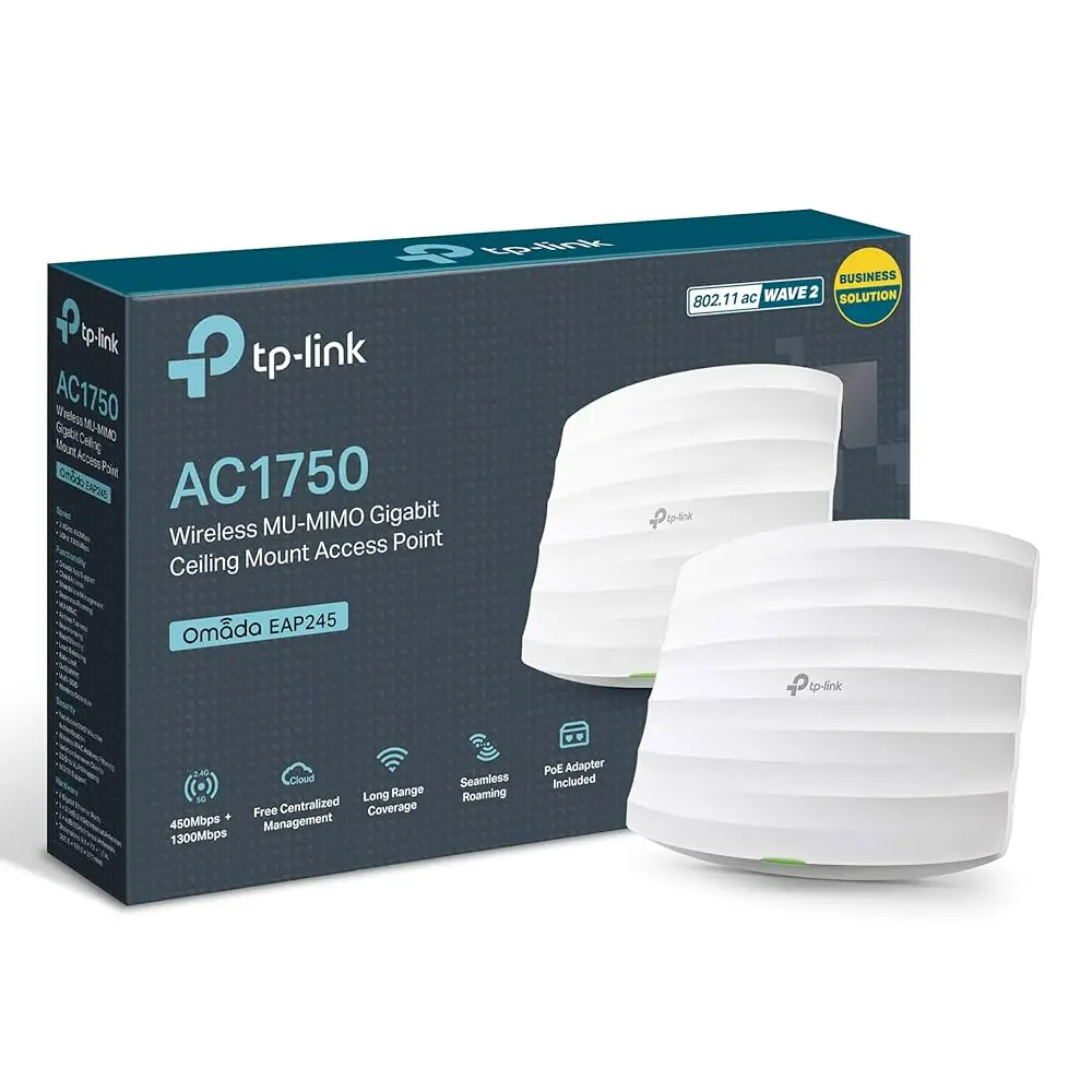 TP-Link EAP245 Access Point, Dual Band Gigabit Wireless Access Points, Power Adapter included, Omada Mesh, Support PoE+Powered or DC, Mount to Wall or Ceiling, Free Software Control